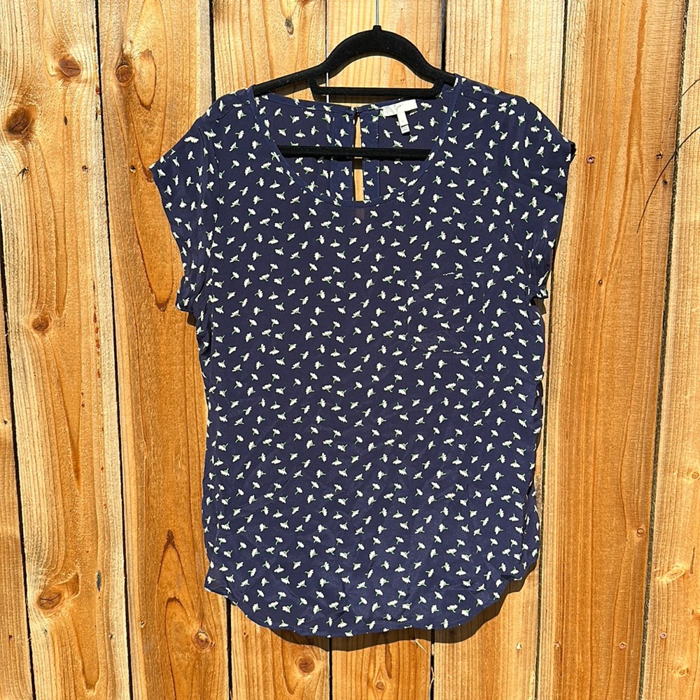 Never Worn JOIE Navy Floral Silk Top (L)